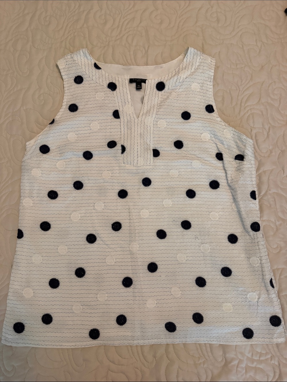 Talbots White Tank Top with Navy Polka Dots